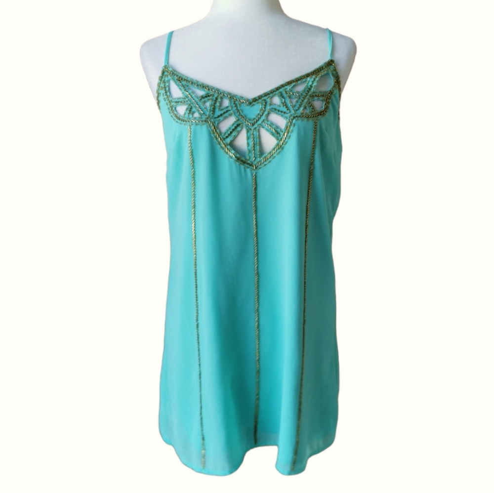 Ark & Co. aqua blue green beaded flapper dress